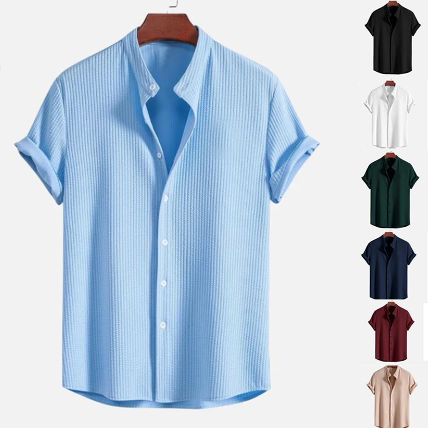欧美男装2025夏季新款纯色休闲衬衫大码宽松短袖衬衣Men's Shirts