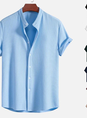 欧美男装2025夏季新款纯色休闲衬衫大码宽松短袖衬衣Men's Shirts