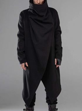 外贸新款男士斗篷外套不规则设计朋克风中长款风衣Men cloak coat