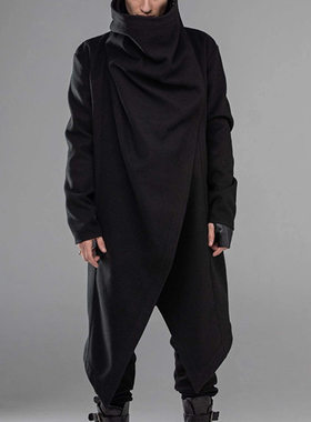 外贸新款男士斗篷外套不规则设计朋克风中长款风衣Men cloak coat
