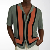 2026夏季 条纹撞色针织衫 短袖 欧美男装 Men 大码 镂空Polo衫 Shirts