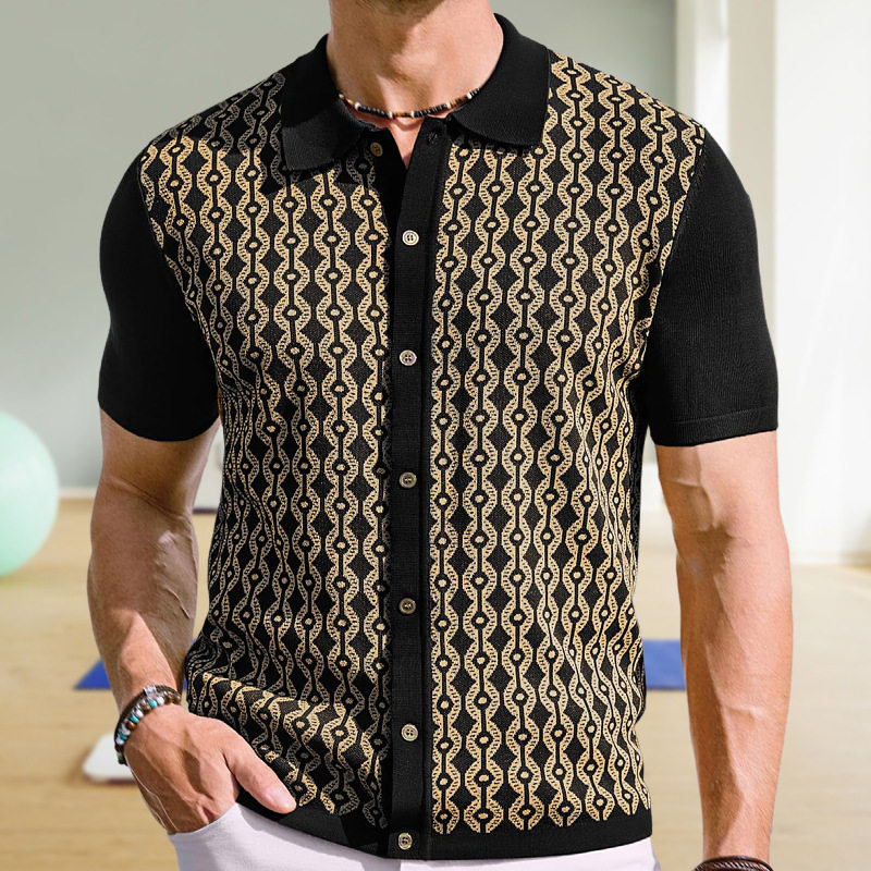 2026夏季欧美男装冰爽丝短袖针织衫翻领提花开衫Polo衫Men Shirts