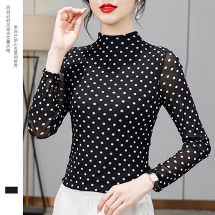 打底衫女2025冬装新款加绒加厚高领小衫洋气波点内搭保暖中年上衣