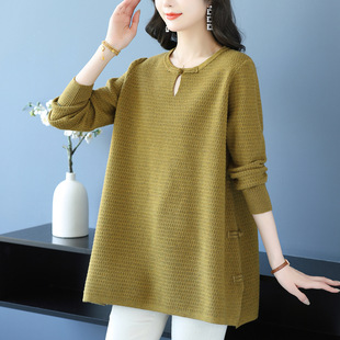 声雨竹2026新中式国风打底衫秋冬中长款毛衣遮屁股上衣大码漂亮遮