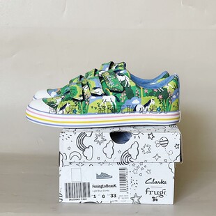 clarks女童春秋魔术贴帆布鞋低帮韩版碎花卡通公主鞋大童鞋学生鞋