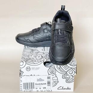 CLARKS其乐男童鞋魔术贴轻便缓震黑色皮鞋跑步运动鞋学生鞋老爹鞋