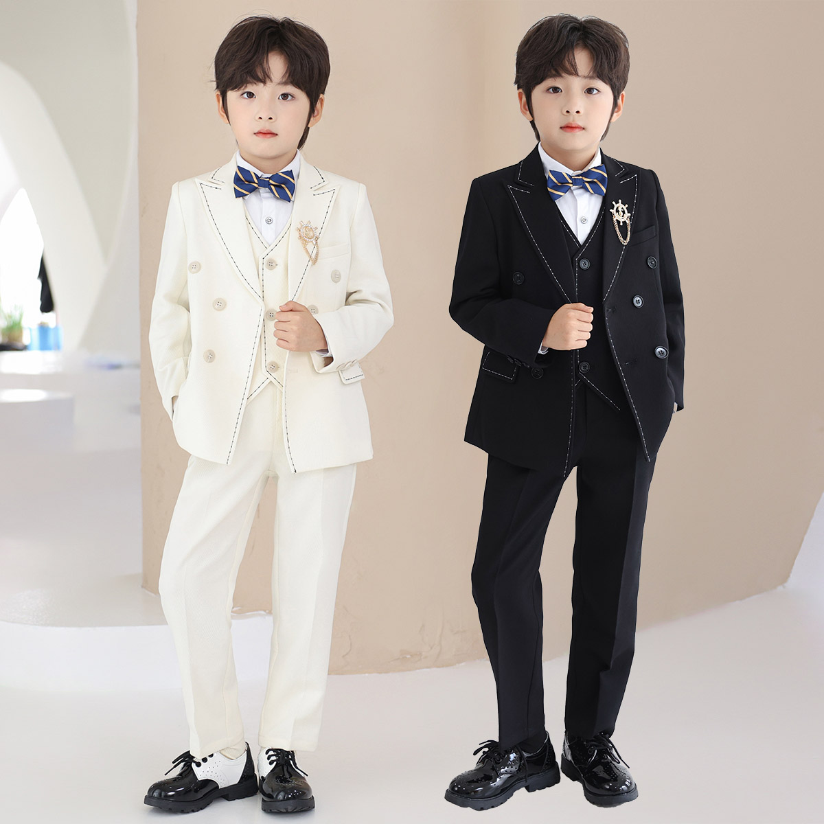 儿童西装套装男童主持人白色西服
