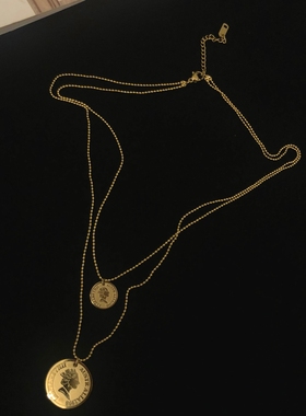 金币伊丽莎白自由女神头像女王复古风钱币冷淡叠戴项链钛钢不掉色