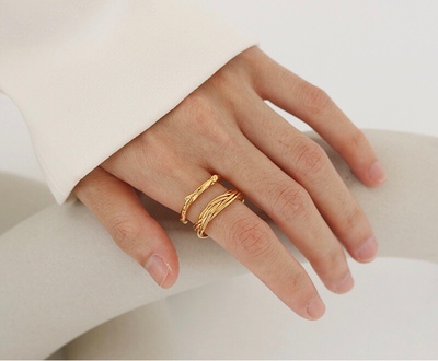 满2减5】欧美简约竹节开口戒指