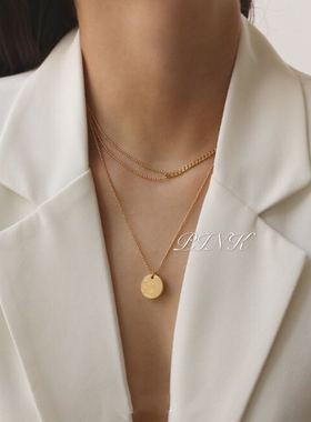 懒/欧美人像圆牌吊坠圆珠链项链女 时尚简约款嘻哈潮流ins冷淡风