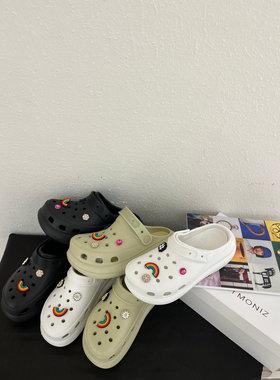 MONIZ2025新款泡芙洞洞鞋女款夏厚底外穿时尚防滑防臭eva包头拖鞋