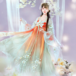 原创汉服女晋制齐胸襦裙诃子羽袖 花精灵 仙女裙夏薄 如梦霓裳