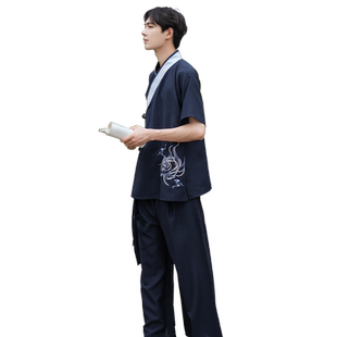 【如梦霓裳|虎吟】原创汉服男装夏薄款交领半臂短袖绣花日常现代