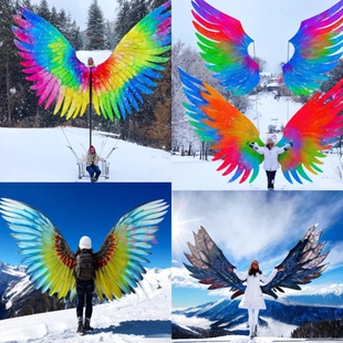 滑雪场翅膀装饰网红打卡雪山背景墙女士拍照新年冬季滑冰场天使