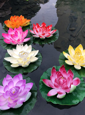 仿真荷花灯水池装饰水池鱼缸莲花灯田园风佛堂装饰池塘造景摆件