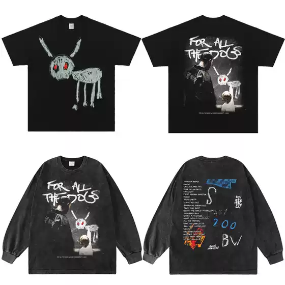 Drake for All the Dogs Album Collaboration Printed Short-Sleeve American-Style Small-Neck Long-Sleeve Shirt