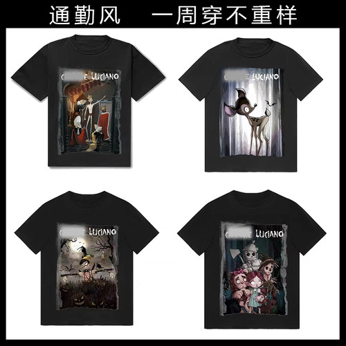 短袖t恤男潮牌cl卡通动画直喷图案高清印花女上衣2023新款潮流ins