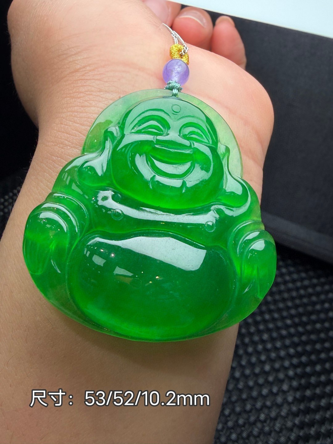 精品缅甸翡翠吊坠冰种满阳绿佛公弥勒佛挂坠男女同款笑佛玉石颈饰