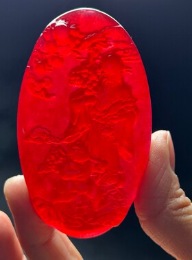 高冰种红翡翠玉老料童子拜寿项链吊坠手工精雕挂坠颈饰品收藏