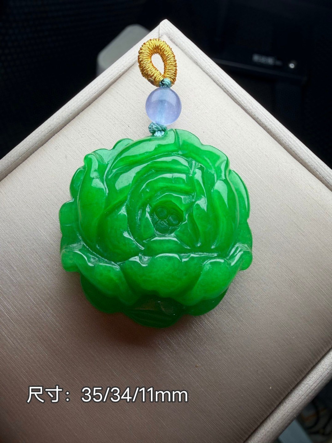 缅甸冰糯种满绿老翡翠牡丹花吊坠手工精雕男女百搭老翠玉挂件