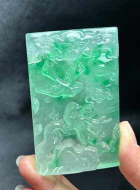 高冰种飘绿老翠玉喜鹊登梅吊牌玉佩项链缅甸老翡翠冰透毛衣链百搭