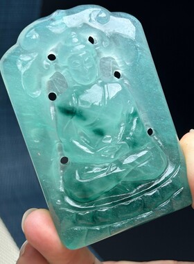 吊坠翡翠冰种飘花玉石镂空佛牌子男女独龙玉石项链挂件