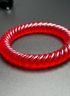 高端缅甸红翡手镯满绿手环转运麻花扭丝处理玉石饰品帝王绿玉镯子