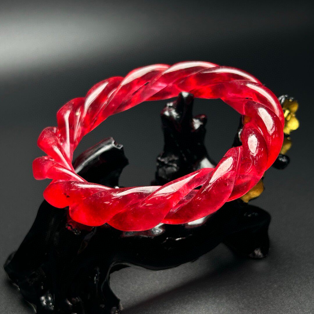 珍藏老坑高冰种阳绿老翡翠绞丝手镯女帝王绿麻花翠玉镯子送礼红翡