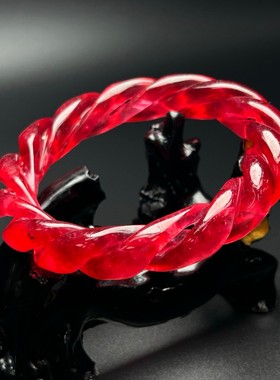 珍藏老坑高冰种阳绿老翡翠绞丝手镯女帝王绿麻花翠玉镯子送礼红翡