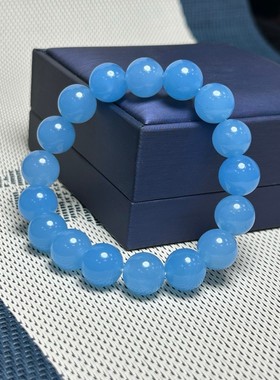 冰种蓝玉石英岩质手链男女款淡蓝色大海蓝色水晶手串饰品礼物