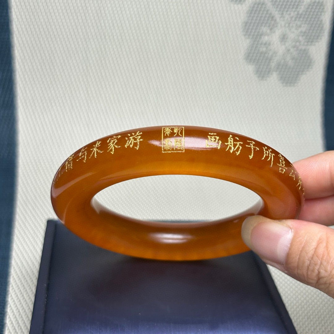 古玉老玉收藏的古代缅甸冰种黄翡老翠玉描金手镯收藏手环饰品