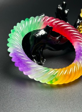 精品老翡翠色高冰紫罗兰麻花玉手镯冰种春彩三色男女款龙珠玉手环