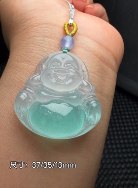 缅甸翡翠佛公吊坠冰种飘绿色飘花弥勒佛玉坠女款项链玉佛挂件挂饰