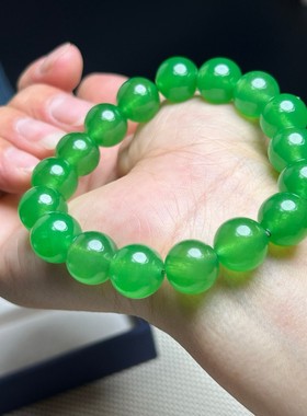 翠玉色阳绿手串冰糯种帝王绿辣绿圆珠手串男女款手链