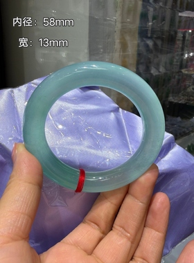 缅甸翡翠手镯冰晴蓝胖圆条冰种老坑料版型好无纹裂58圈口