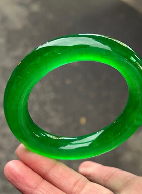 缅甸翡翠色手镯冰种帝王绿手镯满绿玉镯女款通透玉胖圆条石英手镯