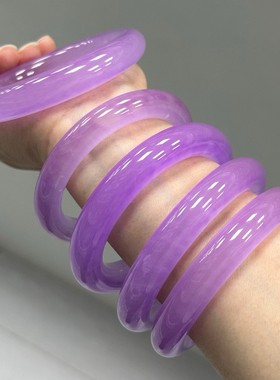 玉石冰紫色手镯缅甸翡翠色翠玉女款旺夫冰种紫罗兰圆条玉手镯