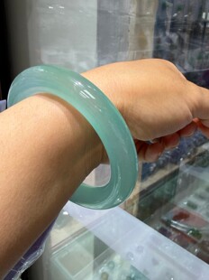 缅甸翡翠手镯冰晴蓝水胖圆条冰种老坑料版 型好无纹裂62一物一图