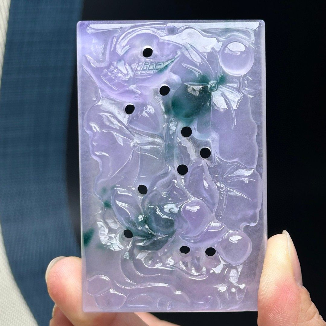 精品翠玉吊坠冰种飘花镂空雕刻花鸟项链精致立体厚实男款颈饰