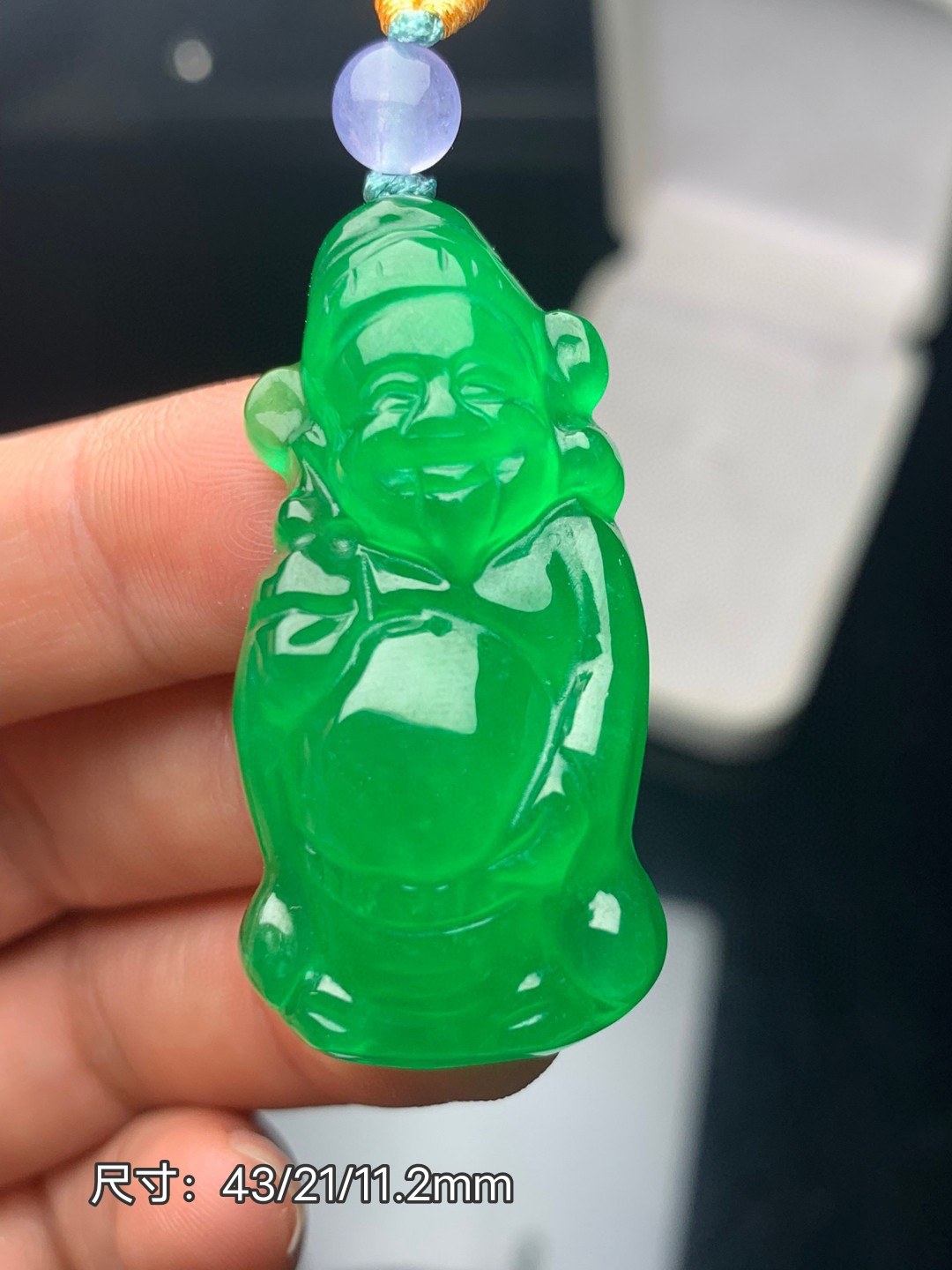 缅甸翡翠冰种帝王绿财神吊坠正品满阳绿招财佛公男女款玉石挂件