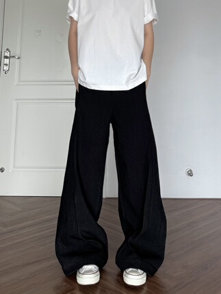 Men's Clean-Fit Loose Straight-Leg Wide-Leg Casual Dress Pants with Double Pleats and Drape Effect, Suitable for Commuting and Floor-Length