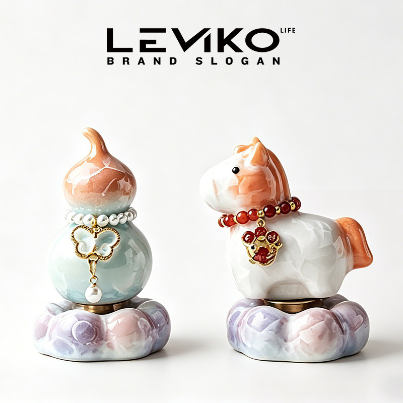 Leviko窑变结晶釉小马转转葫芦茶宠摆件陶瓷茶桌茶玩手工茶道礼盒