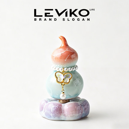 Leviko窑变结晶釉小葫芦渐变陶瓷茶玩办公室家用桌面茶宠桌面摆件