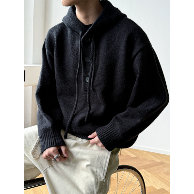 灰色连帽加厚毛衣男女冬季复古套头针织衫慵懒风宽松休闲保暖外套