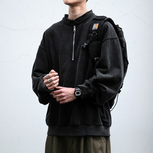 465G炒雪花半拉链卫衣男套头外套