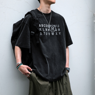 夏季 t恤男士 纯棉宽松休闲体恤潮牌 复古水洗做旧短袖 重磅320g美式