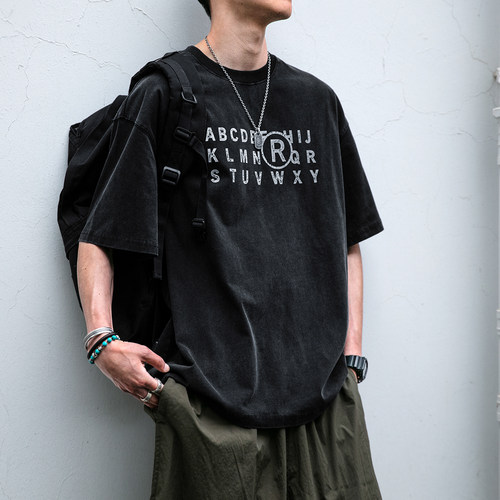 重磅水洗宽松型数字夏季纯棉男士