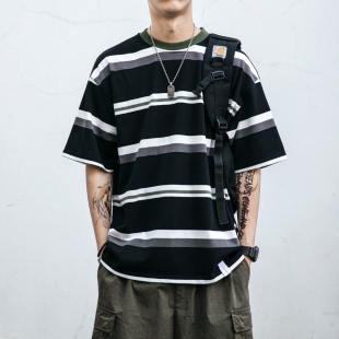 T恤海魂衫 日系情侣装 T恤男复古潮流百搭男士 短袖 TEE 黑白条纹夏季
