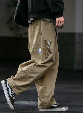 日系复古百搭长裤男青年秋季新款哈伦宽松直筒工装裤抽绳伞兵裤潮