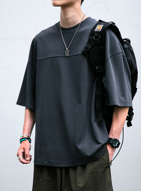 【曲纹潮棉】重磅300G解构廓形短袖男夏季宽松oversize蝙蝠袖T恤